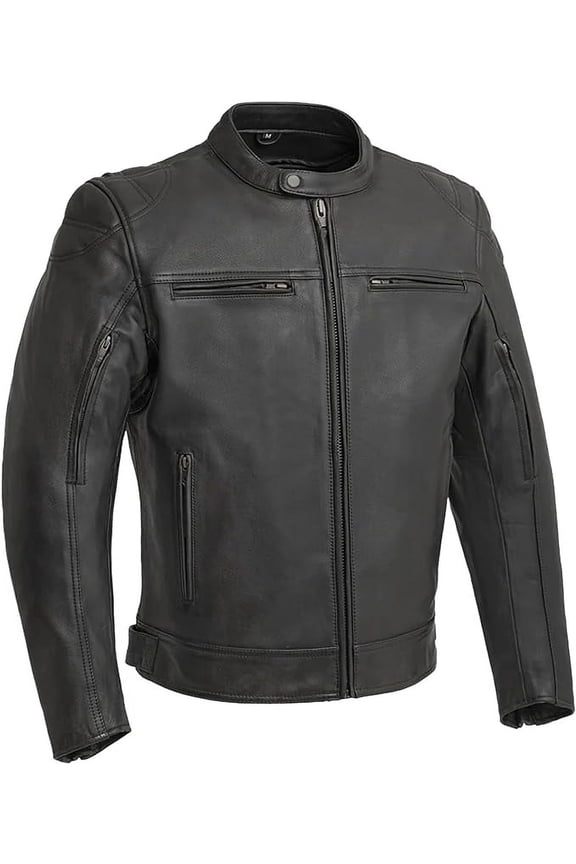 - Top Performer - Men's Motorcycle Biker Riding Black Leather Jacket - Large - Zip Out Thermal Liner Action Back Side Tabs