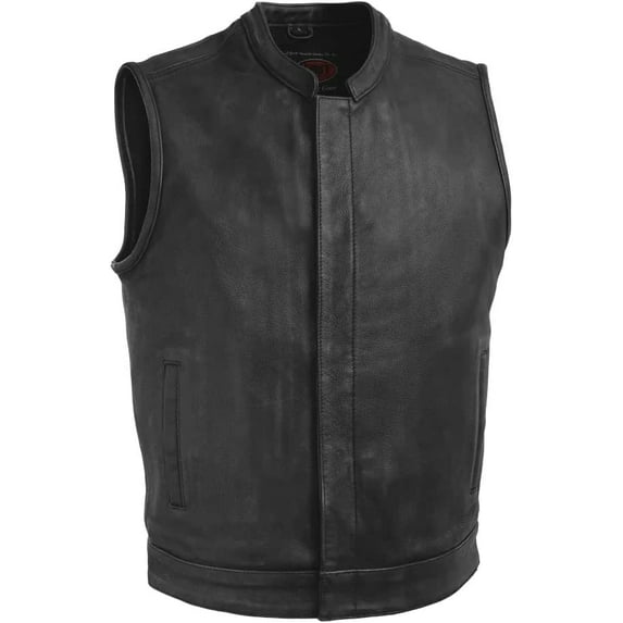 First Mfg Co - Top Rocker - Men's Motorcycle Biker Riding Black Leather Vest - Extra Large