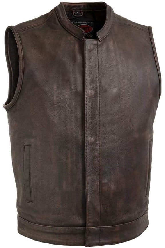 - Top Rocker - Men's Motorcycle Biker Riding Copper Leather Vest - Large