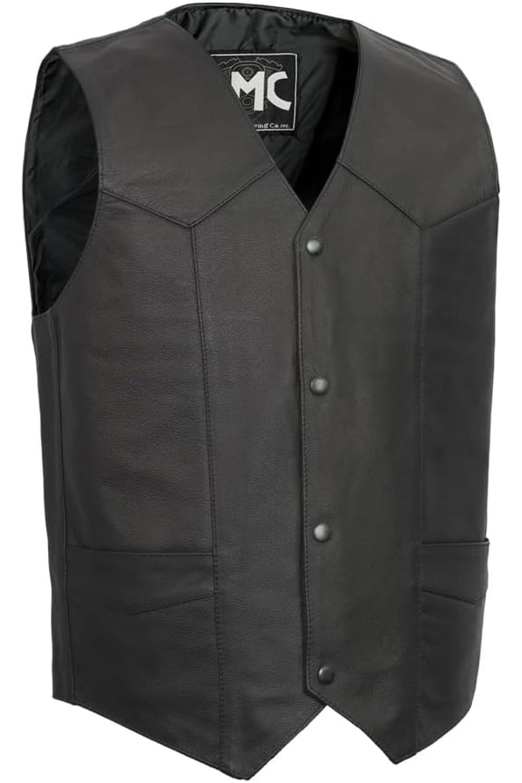 - Top Shot - Men's Motorcycle Biker Riding Black Leather Vest - 6X Large