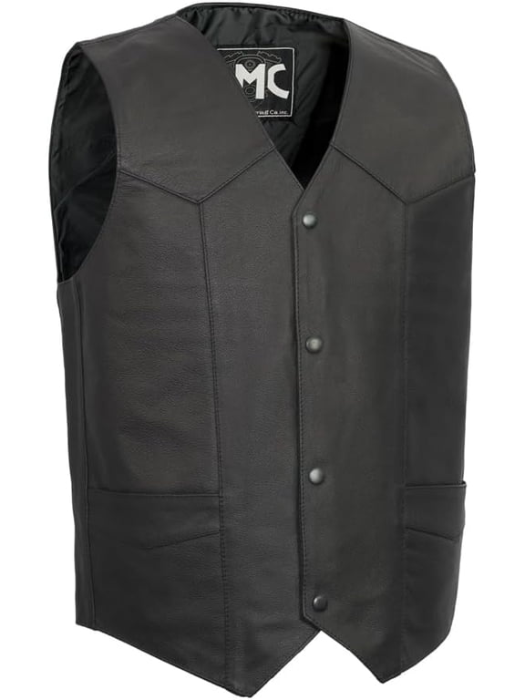 - Top Shot - Men's Motorcycle Biker Riding Black Leather Vest - 7X Large