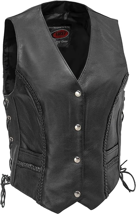 New Style Motorcycle Biker Ladies Women Leather Vest Waistcoat