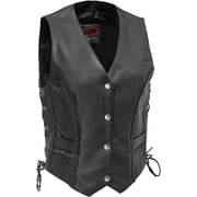First Mfg Co - Trinity - Womens Motorcycle Biker Riding Black Leather Vest - Extra Large - Side Lacing