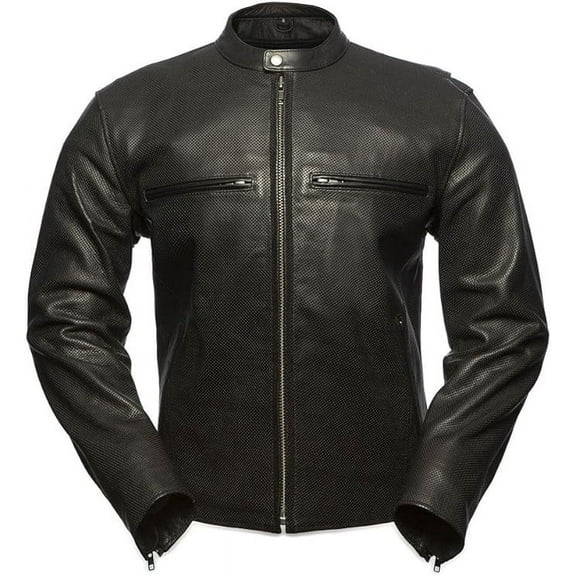 First Mfg Co - Turbine - Men's Motorcycle Biker Riding Black Leather Jacket - 2X Small - Action Back Armor Pockets Belted Grommets Gussets