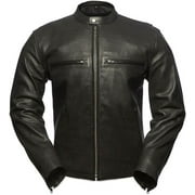 First Mfg Co - Turbine - Mens Motorcycle Biker Riding Black Leather Jacket - 3X Large - Action Back Armor Pockets Belted Grommets Gussets