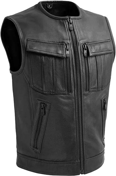 Basic Motor Biker Leather Vest For Men