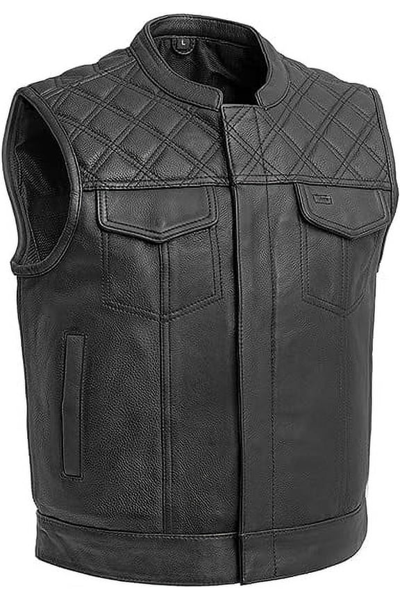 - Upside - Men's Motorcycle Biker Riding Black Leather Vest - 2X Large