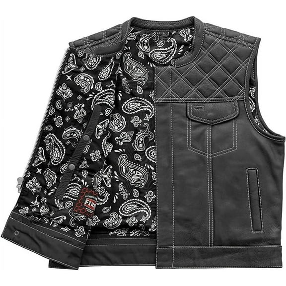 First Mfg Co - Upside - Men's Motorcycle Biker Riding Black White Leather Vest - Medium