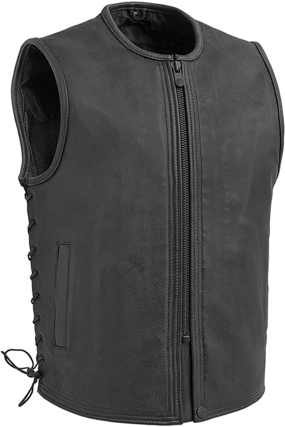 - Venom - Men's Motorcycle Biker Riding Black Leather Vest - Small