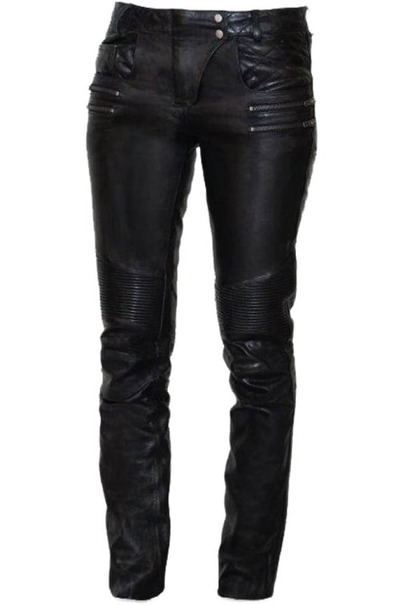 - Vixen - Women's Motorcycle Biker Riding Black Leather Pants - Size 14 - Stretch Panel Above The Knee