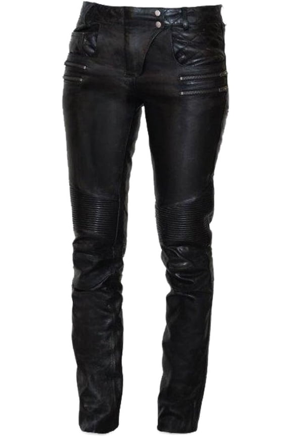 - Vixen - Women's Motorcycle Biker Riding Black Leather Pants - Size 16 - Stretch Panel Above The Knee