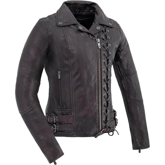 First Mfg Co - Wildside - Women's Motorcycle Biker Riding Black Purple Leather Jacket - Small