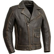 First Mfg Co - Wrath - Mens Motorcycle Biker Riding Brown Beige Leather Jacket - 2X Large - Gussets Grommets Insulated Zip-Out Thermal Liner Accordion back with stretch panels