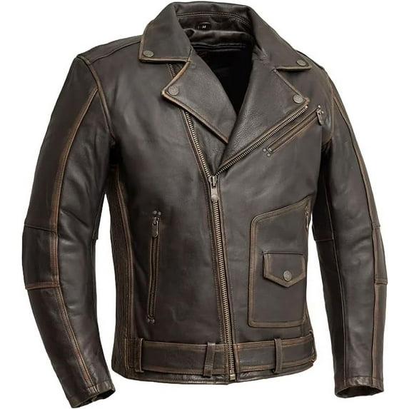 First Mfg Co - Wrath - Men's Motorcycle Biker Riding Brown Beige Leather Jacket - 3X Large - Gussets Grommets Insulated Zip-Out Thermal Liner Accordion back with stretch panels