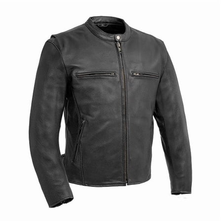 First Mfg Men's Motorcycle Perforated Leather Jacket (Black, XL)