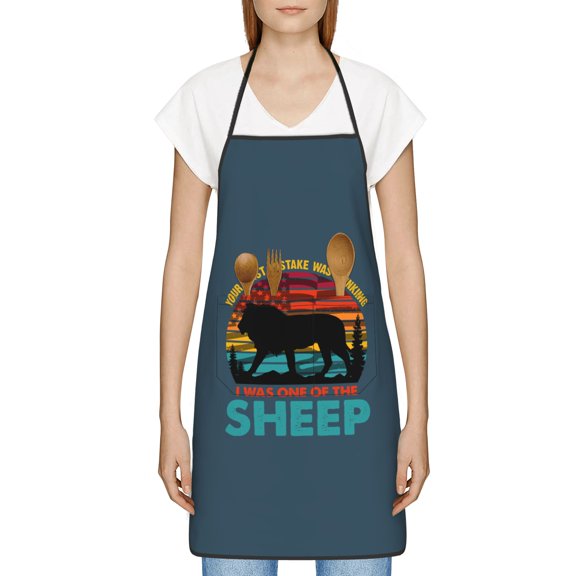 Your First Mistake Was Thinking I Was One of the Sheep Apron, Inspirational Gifts for Men Women, Funny Apron, Chef Bib with Pockets, Waterproof Work Apron for BBQ Kitchen Crafting Gardening