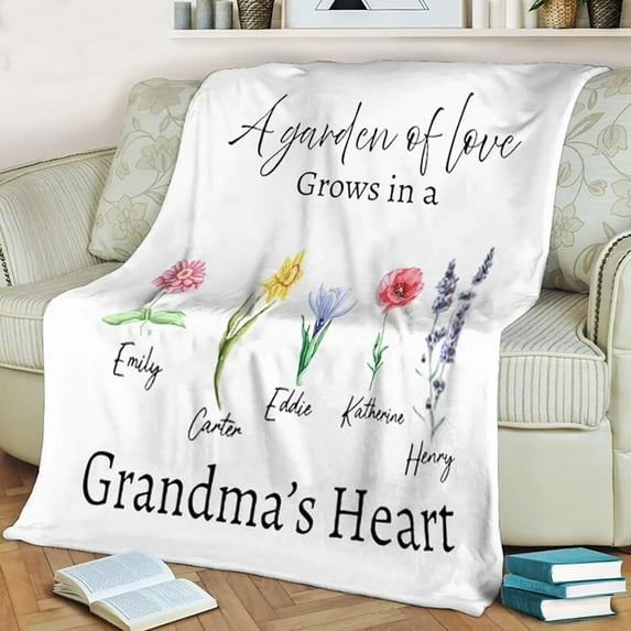 First Mom Now Grandma Birth Flowers Blanket, Personalized, Mom Grandma Blanket Gift for Mom Gift for Grandma, Mom Blanket, Grandma Blanket A Blankets