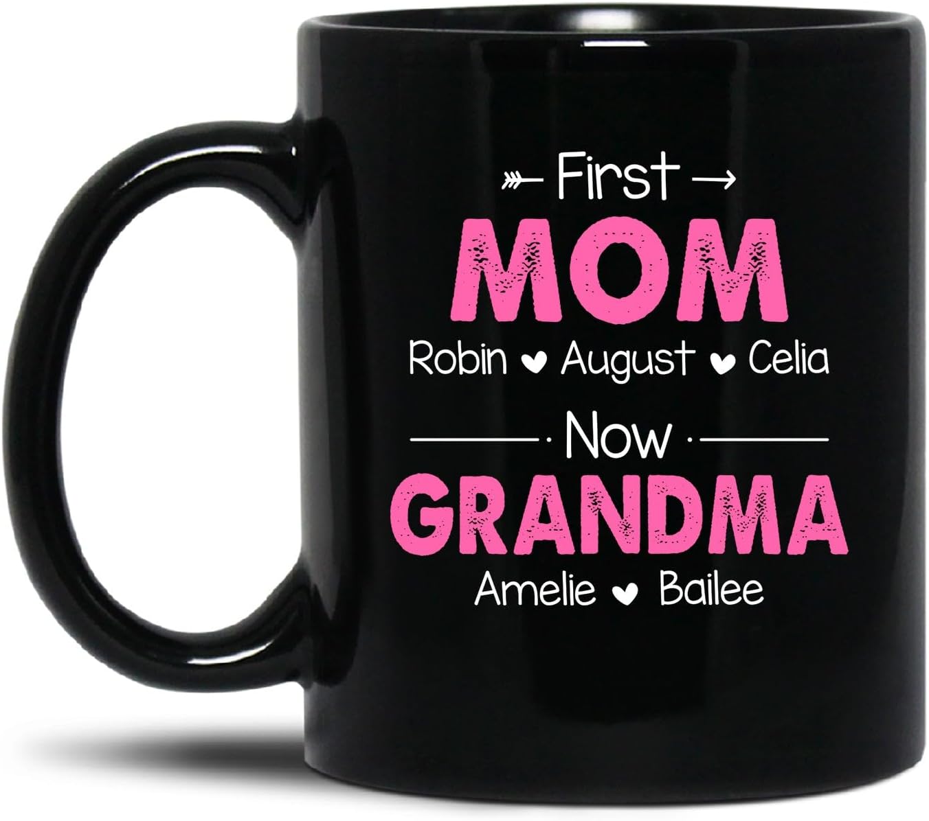First Mom Now Grandma Black Mug, Personalized Kids Name Cup For New ...
