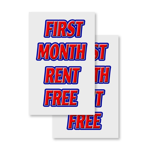 First Month Rent Free (2PACK) 24" x 36" Vinyl Decals Sign Insert Peel & Stick Decals Stickers