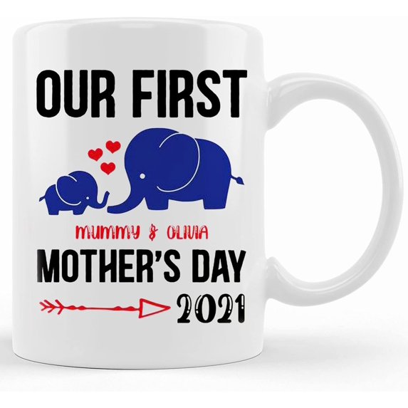 Our First Mother's Day 2021, Mother's Day Gift, Mug For Mom, Gift For Mother, Heart Mommy Gift Mug, Mug For Mom, Ceramic Novelty Coffee Mug, Tea Cup, Gift Present For Birthday, Christmas