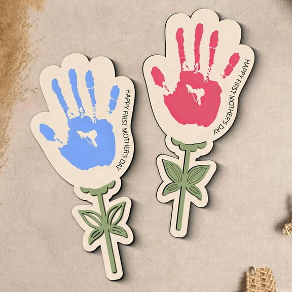 First Mother's Day Gift, Baby Handprint Keepsake Kit, DIY Wooden Flower, Paintable Handprint Craft for New Mom, Personalized Keepsake 10.6 Inch