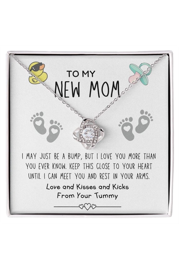First Mothers Day New Mom, New Mom Women After Birth, Pregnant Mom, First Time Mom, Mom To Be 1St Time Mom, Pregnant Daughter Necklace For Birthday , Tummy #1398, White Love Knot Necklace