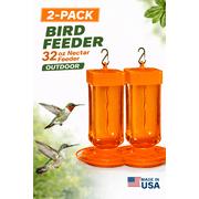 First Nature 32 oz Hummingbird Feeder, Orange Wide Mouth Design, Easy Clean, 10 Feeding Ports   2 Pack