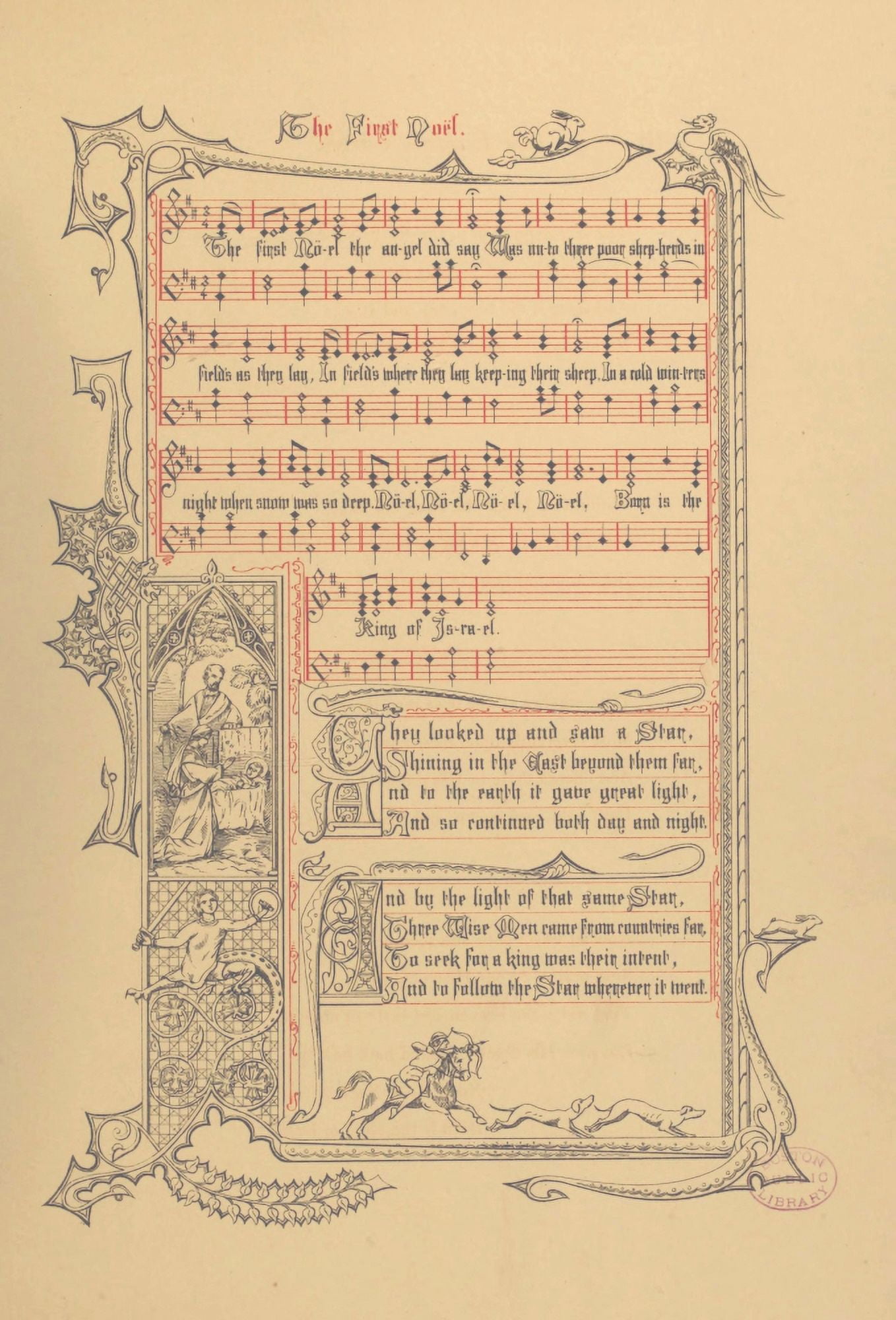First Noel Traditional Old English Carols set to Music 1870s Canvas Art - (18 x 24)