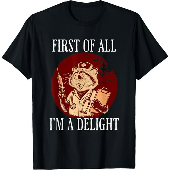First Of All I'm A Delight Raccoon Nurse Vintage T-Shirt Tee