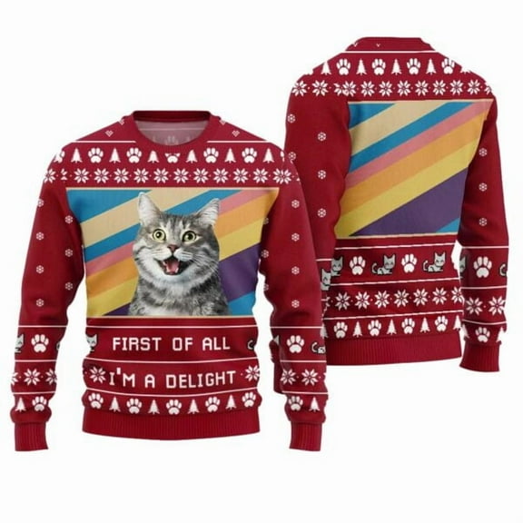 First Of All I’m a Delight Cat Ugly Christmas Sweater