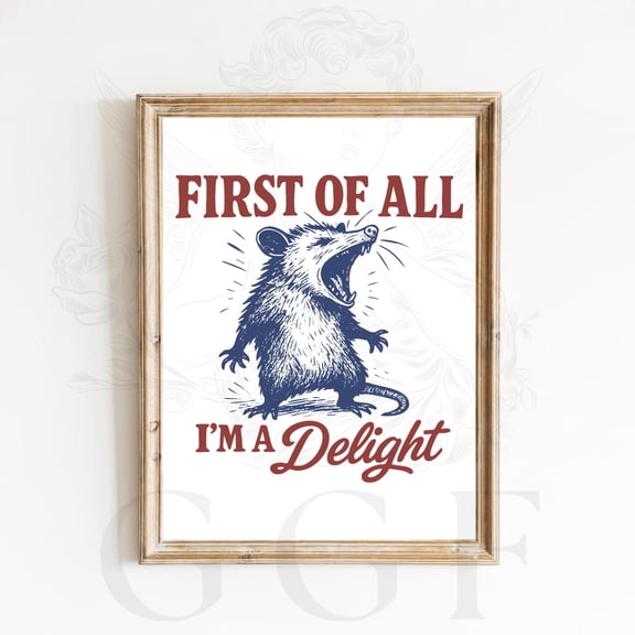 First Of All Im A Delight Poster Funny Possum Wall Art Sarcastic Humor Print, Poster Only