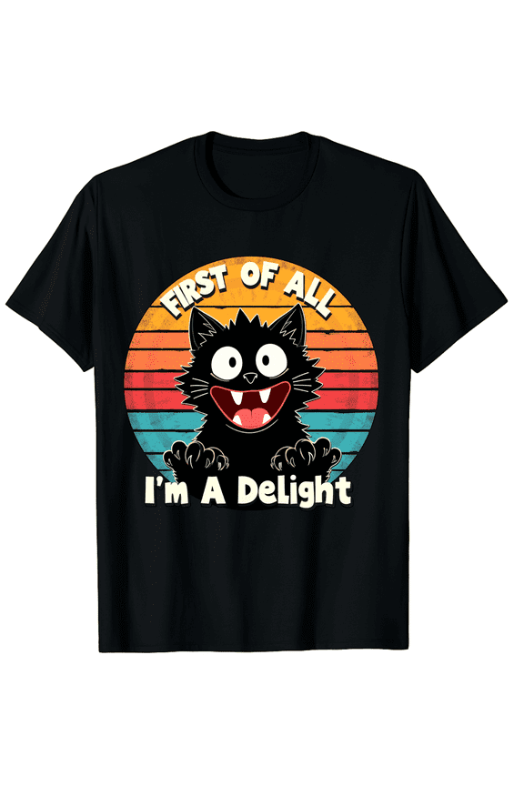 First Of All Im A Delight Sarcastic Cat Funny Men Women Short Sleeve Graphic T-Shirt, Daily Wear