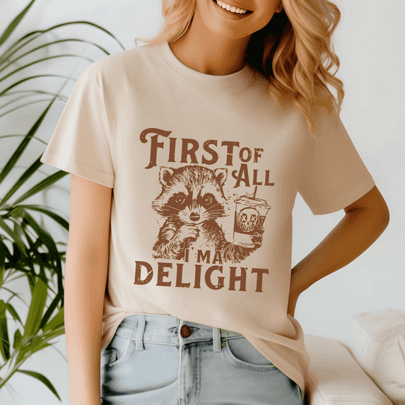 First Of All Im A Delight Vintage Halloween Raccoon Shirt, Spooky Season Tee, Happy Halloween , Ghost Pumpkin Tshirt, Funny Holiday Gift