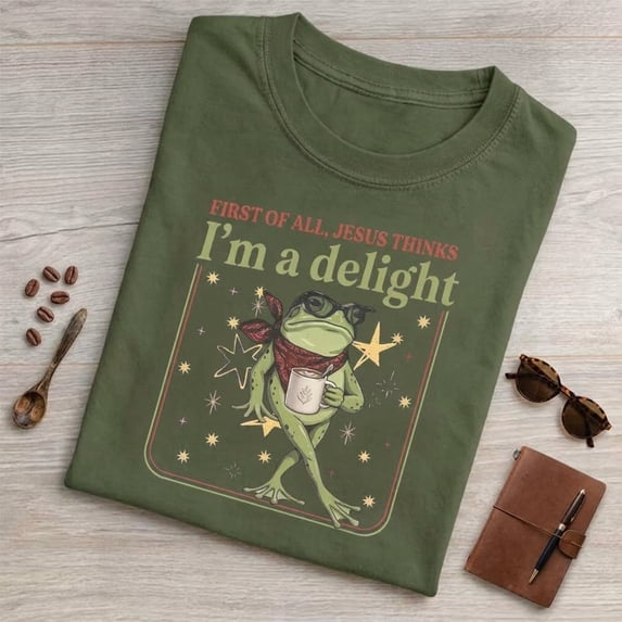 “First Of All Jesus Thinks I’m A Delight” Frog Unisex T-Shirt – Funny Christian Frog Graphic Tee, Faith Based Retro Shirt for Men Women