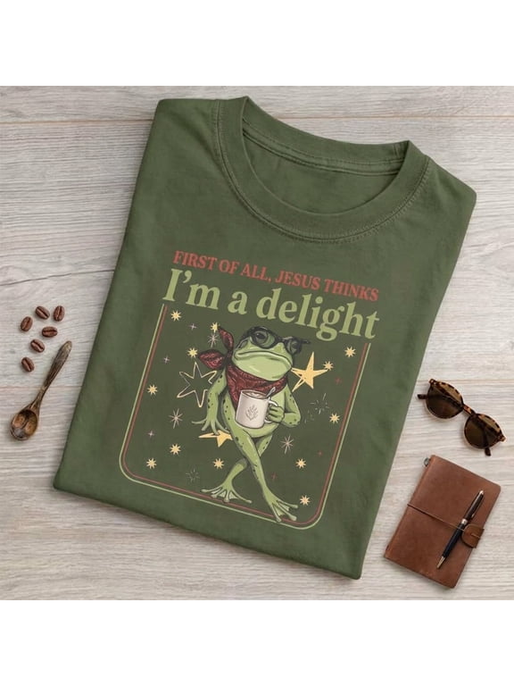 First Of All Jesus Thinks I’m A Delight Frog Unisex T-Shirt – Funny Christian Frog Graphic Tee, Faith Based Retro Shirt for Men Women