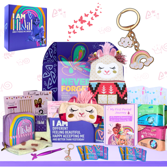 First Period Kit Gift for Girls| Period Starter Kit for Tweens & Teens | Pads, Wipes & Confidence Essentials | First Period Gift Box with Discreet Bag (ALPACA)