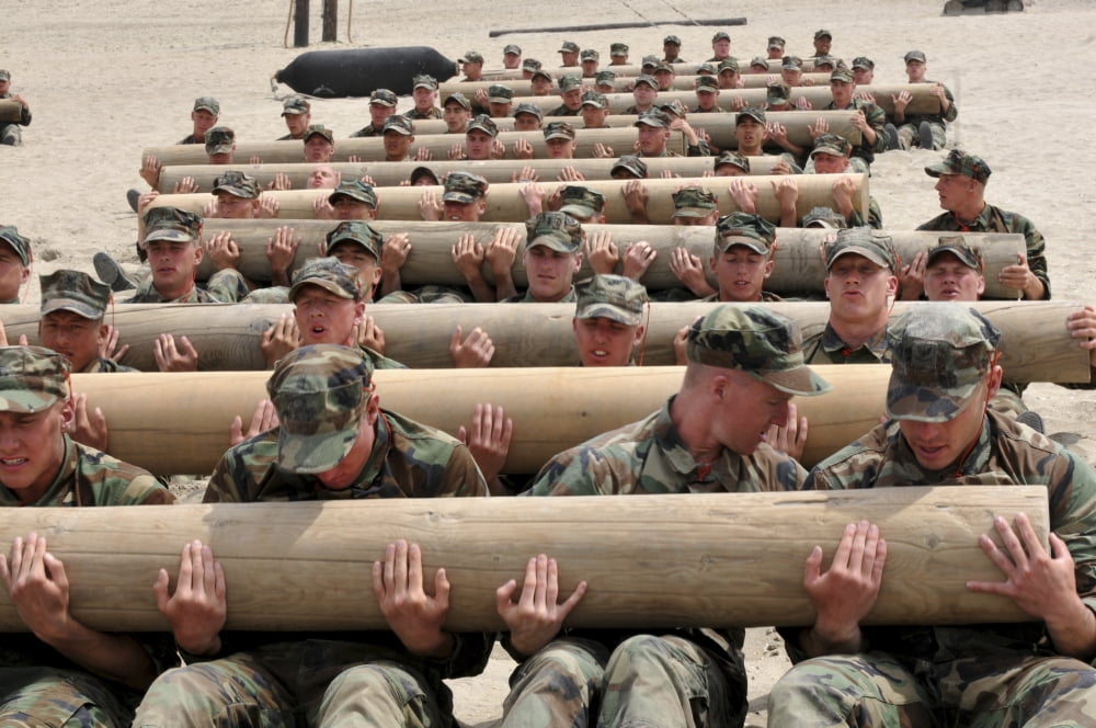 First Phase BUDS students perform log physical training exercises Canvas Art - Stocktrek Images (35 x 23)