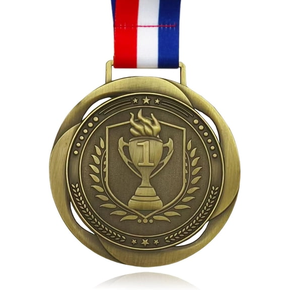 First Place Medal, Large Medal - 3.34Inch Wide - GOlympic Style Winner Medals Gold & Stripes Neck Ribbon - Perfect for Any Competition, Coaches, Students, Athletes and Academics
