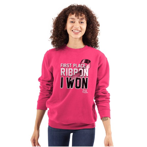 First Place Pink Ribbon I Won Warrior Women Crewneck Sweatshirt Brisco Brands S