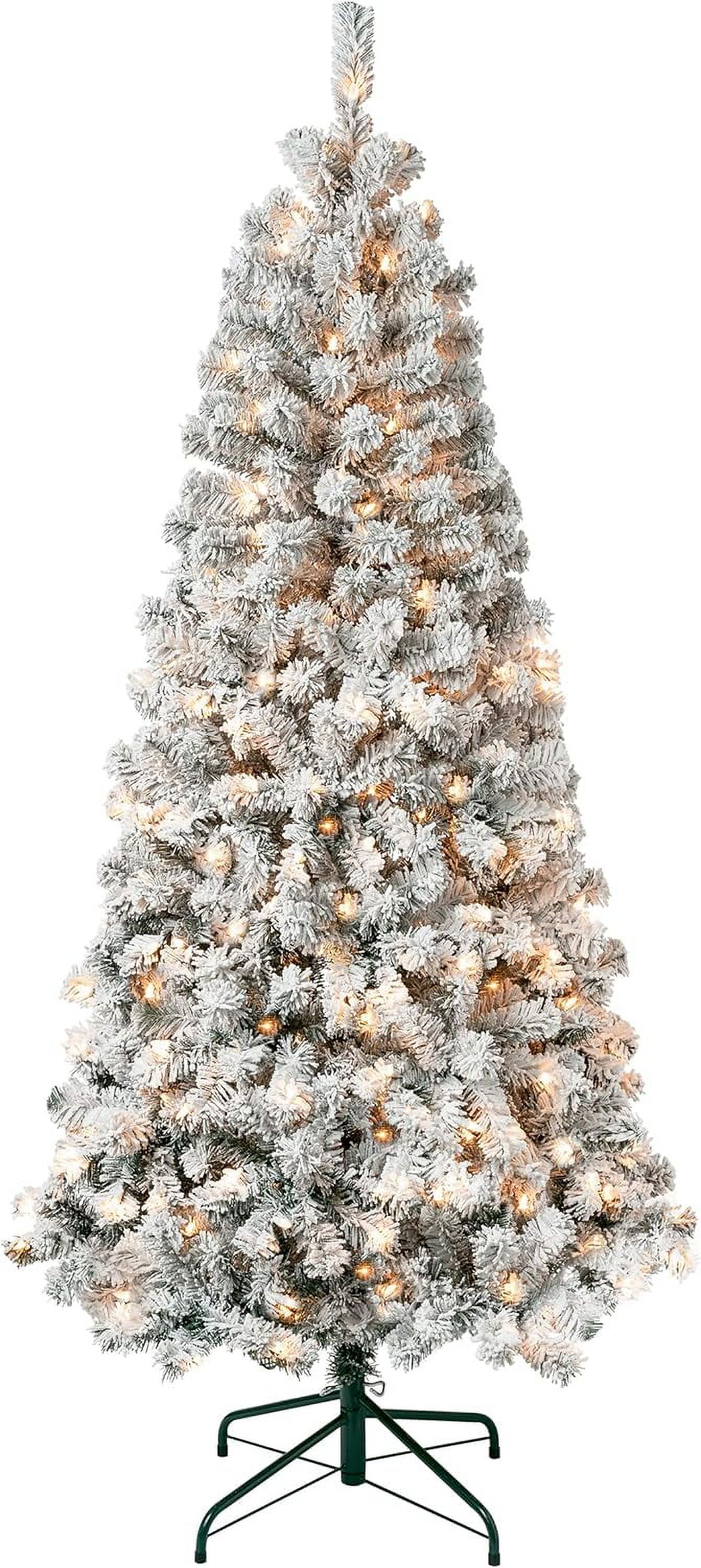 First PreLit Flocked Tree Christmas Tree, Clear Incandescent Lights