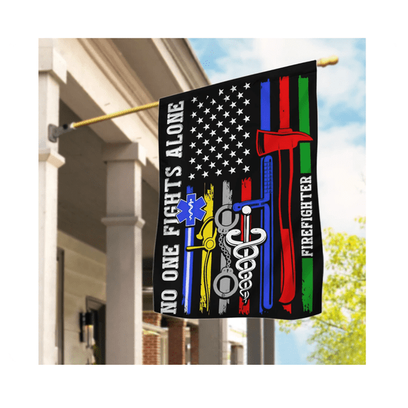 First Responder America 4Th July Flag, No One Fight Alone Flag, Patriotic Flag 12x18 POLE NOT INCLUDED Garden Flag
