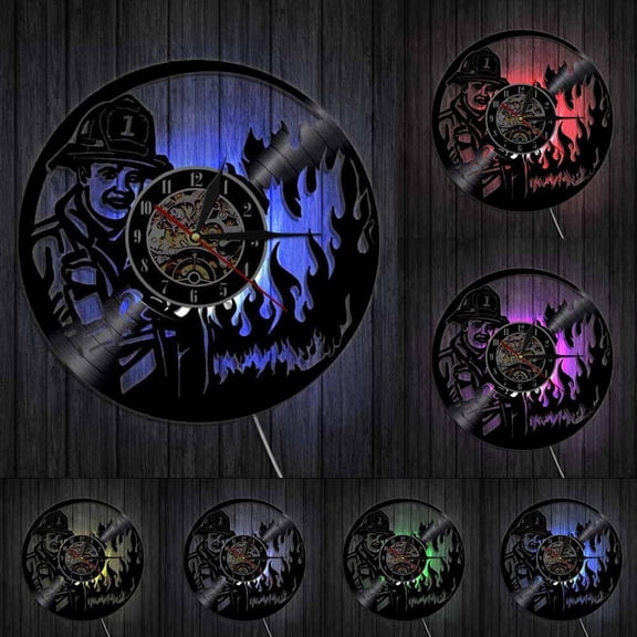 First Responder Firefighter Wall Clock Fire Department Office Wall Decor Vintage Vinyl Record Wall Clock Fireman's Prayer Gift