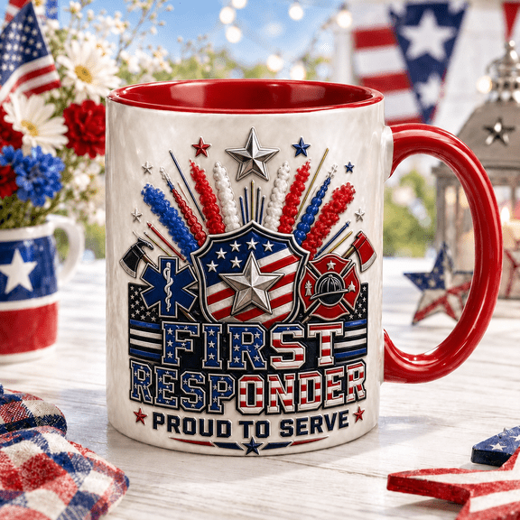 First Responder Mug Patriotic Coffee Cup Gift for EMT Firefighter Police Supporter