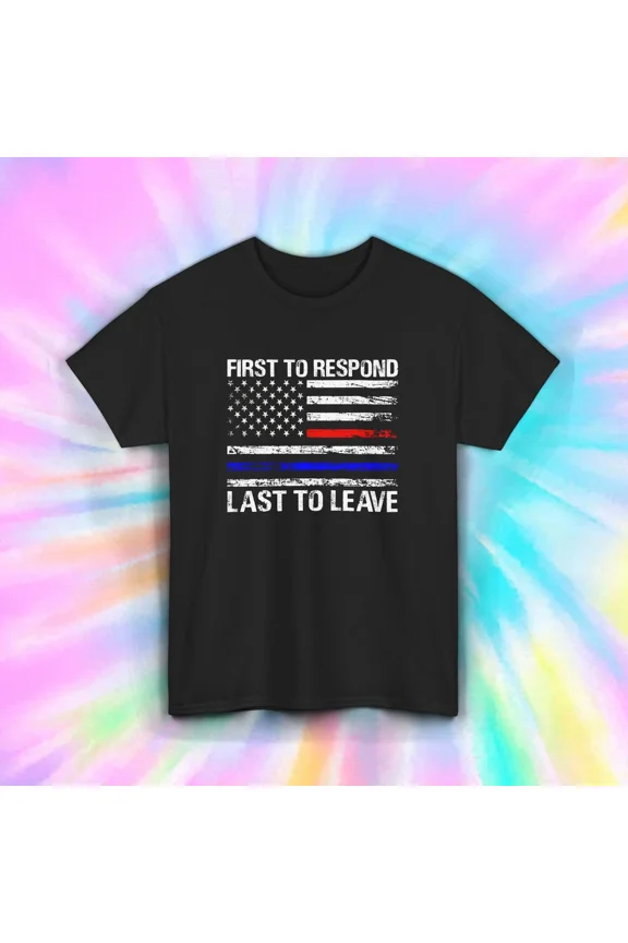 First Responder Thin Red Blue Line Flag Honor Duty Unisex T-Shirt Size S-5XL