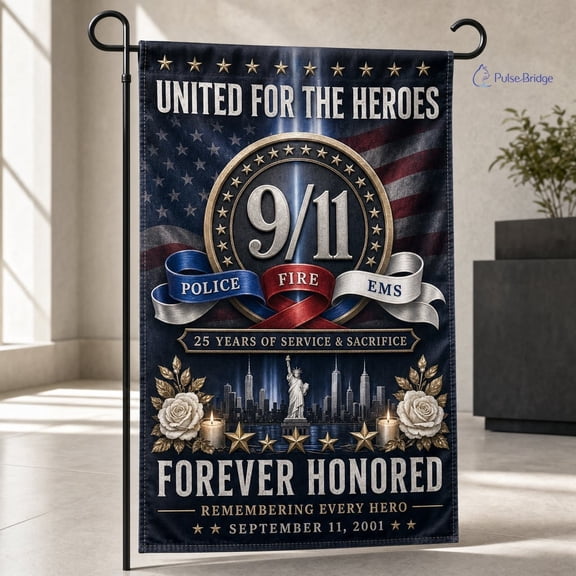 First Responders 9/11 Tribute Garden Flag, Police Fire EMS Memorial Banner