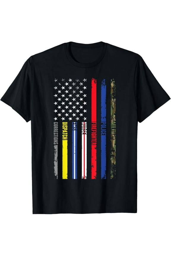 First Responders American Thin Line Police Fire Military EMS T-Shirt
