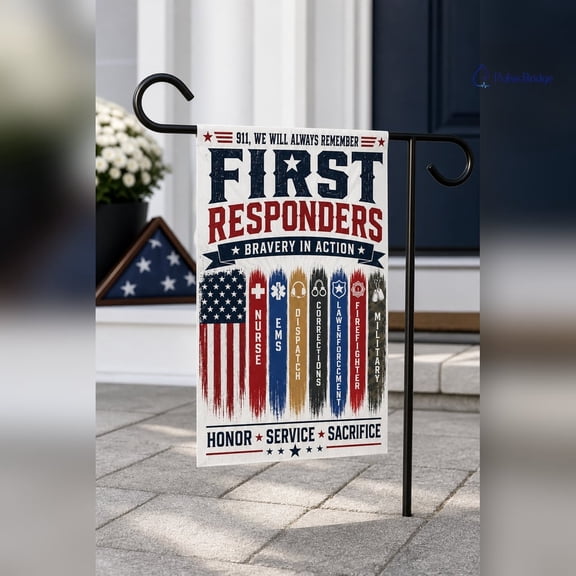 First Responders Garden Flag 9/11 Memorial, 25th Anniversary Patriot Day Tribute, Firefighter Police EMS Honor, Patriotic Yard Decor