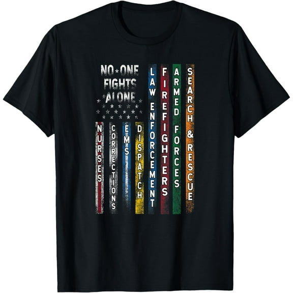 First Responders USA Flag Police Firefighter Appreciation T-Shirt100% cotton