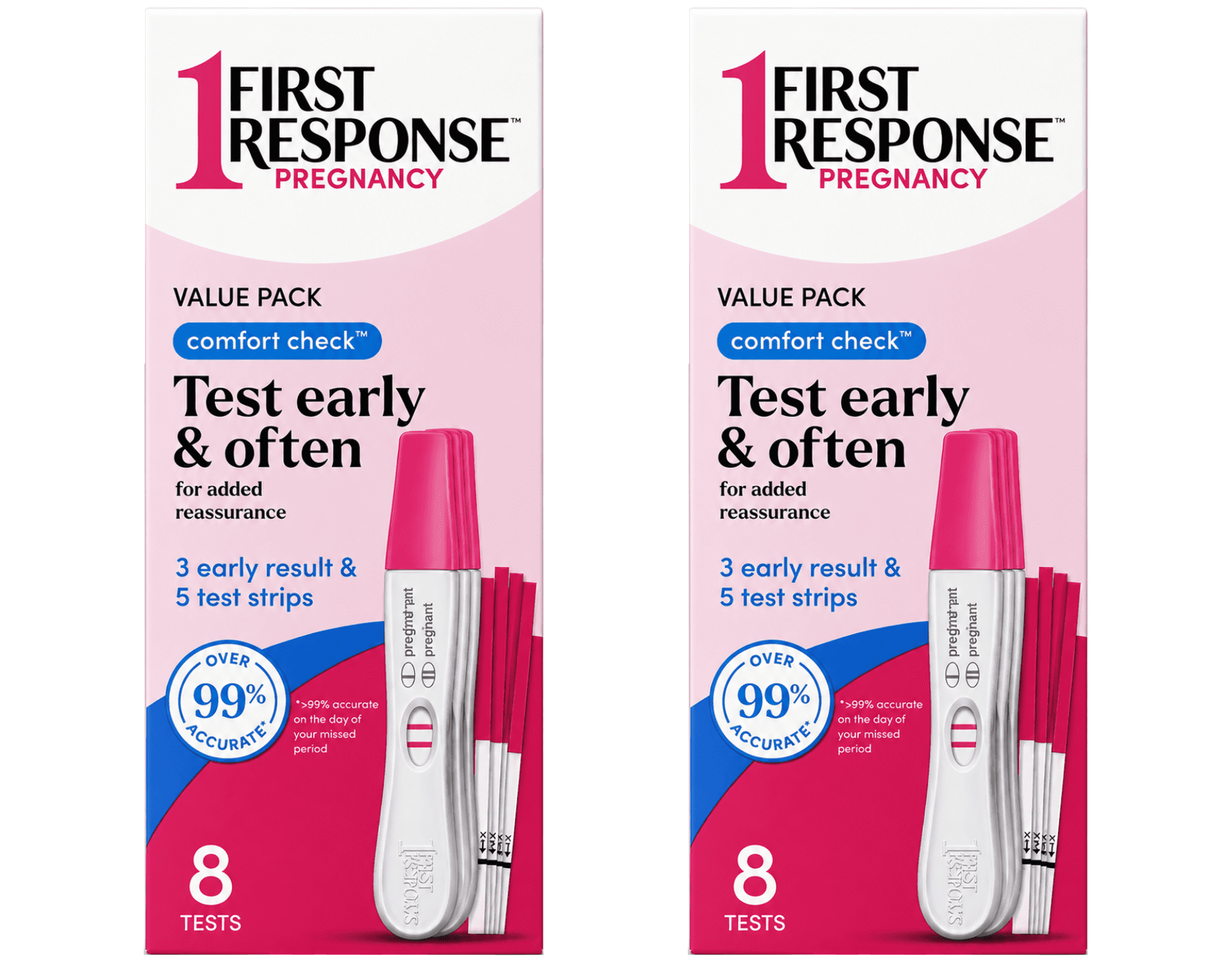 First Response Comfort Check Pregnancy Test, 8 Count – Early Result Home Test Kit 2 Pack