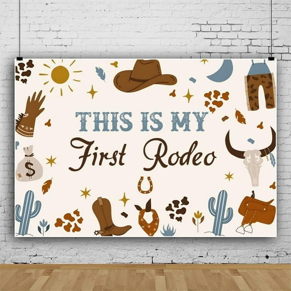 This is My First Rodeo 1st Boys Birthday Decorations Baby Shower Backdrop Western Cowboy Mexican Cactus Rustic Wood Boot Hat Wild West Birthday Party Background Photography